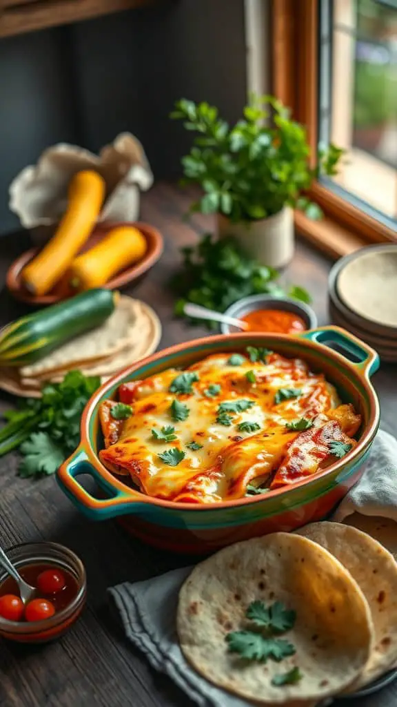 Baked Summer Squash Enchilada Casserole with fresh ingredients