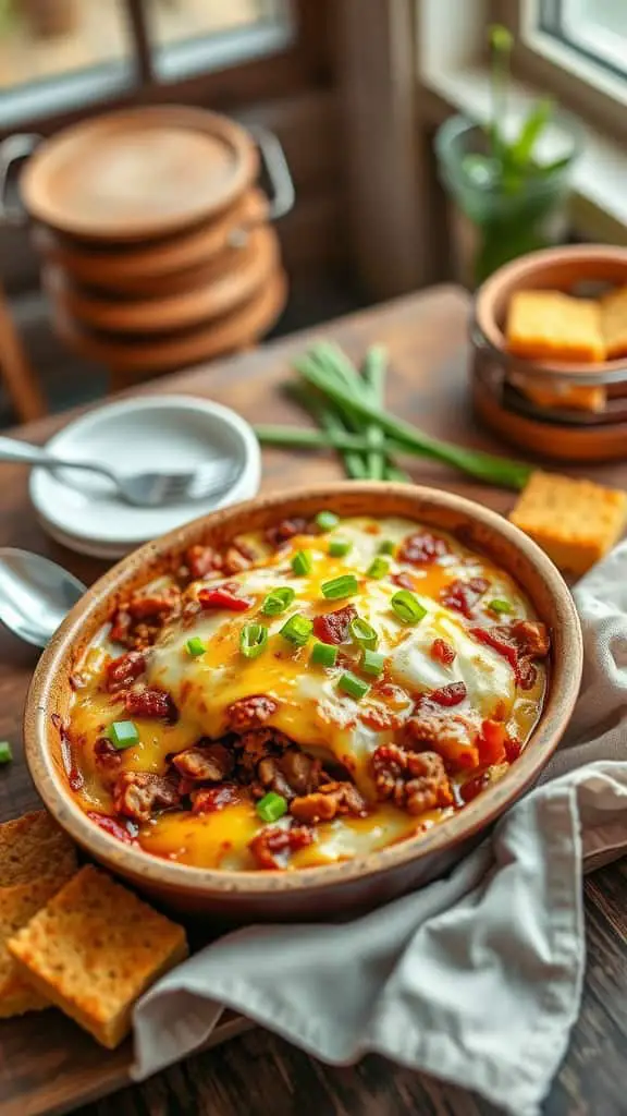 BBQ Pulled Pork Egg Casserole with cheese and green onions