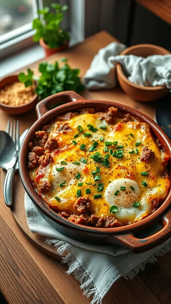 Breakfast Cheeseburger Casserole with eggs and cheese