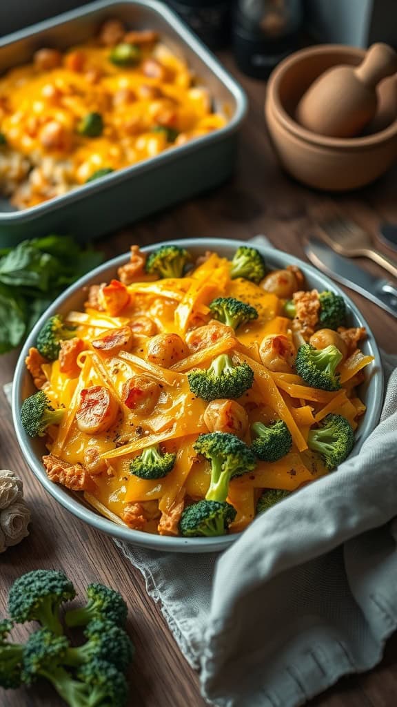 Broccoli Cheddar Hashbrown Casserole served in a dish