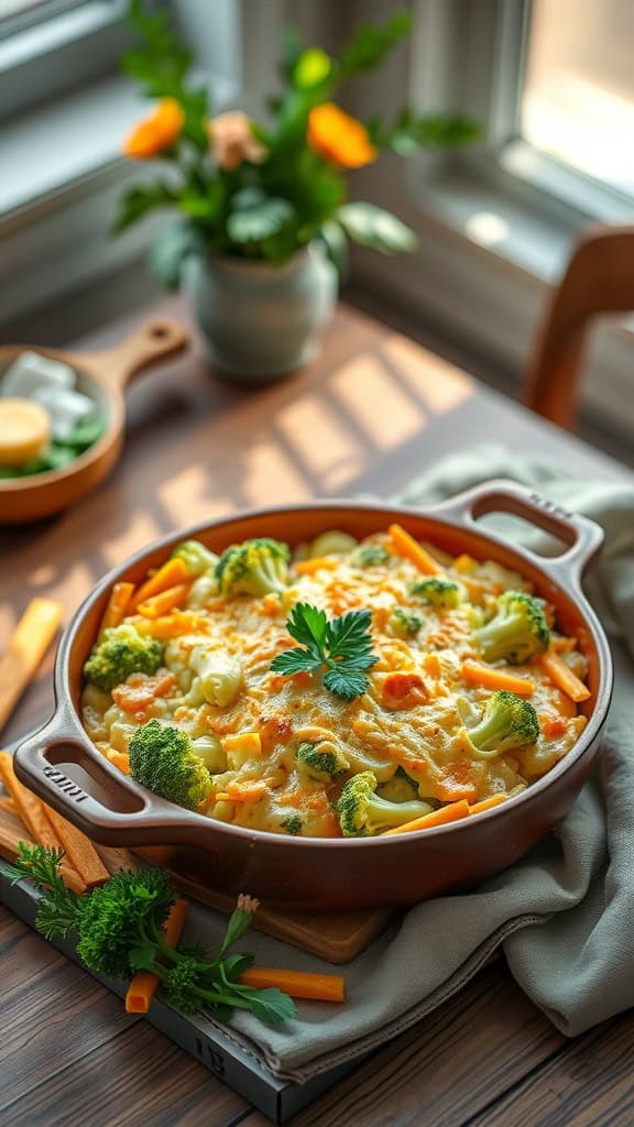 A delicious Broccoli Cheddar Hashbrown Casserole served in a baking dish