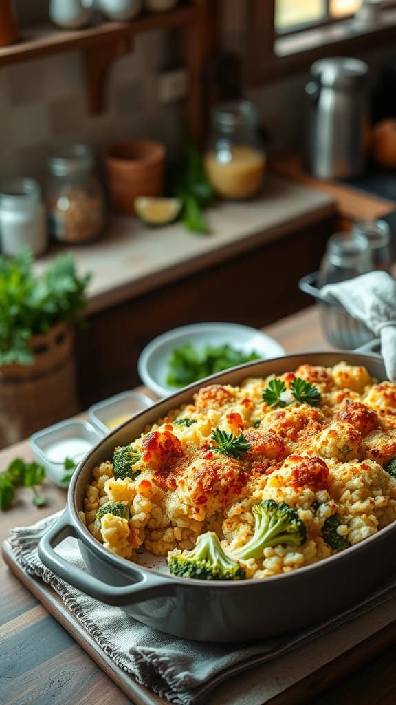 Delicious Broccoli Rice Casserole with a crunchy Parmesan crust