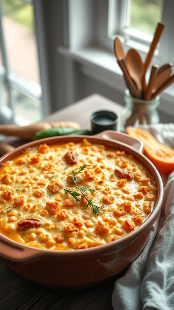 A rich and creamy squash casserole topped with buttery Ritz crackers.