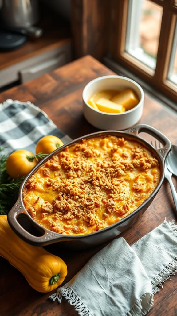 A delicious buttery Ritz squash casserole topped with buttery crackers.