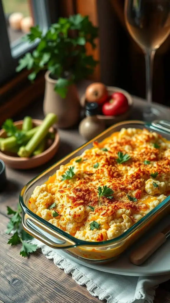 Cauliflower Rice Chicken Cordon Bleu Casserole with fresh ingredients