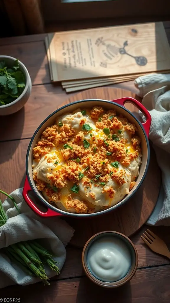 Cheesy Ranch Chicken Cordon Bleu Casserole with crispy panko topping
