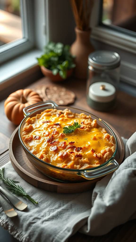 A delicious cheesy squash casserole topped with a buttery cracker crust.