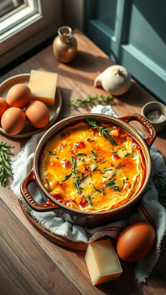 Classic Egg and Cheese Bake with eggs, cheese, and herbs