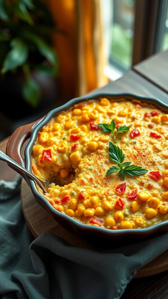 A delicious Corn and Pimento Cheese Casserole, creamy and golden on top.