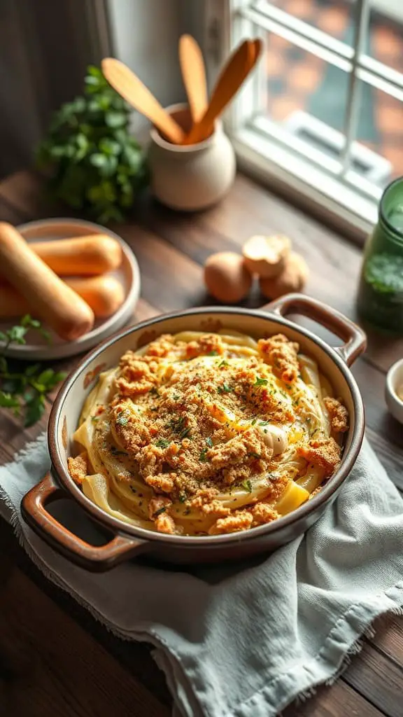 A delicious casserole dish topped with everything bagel seasoning.