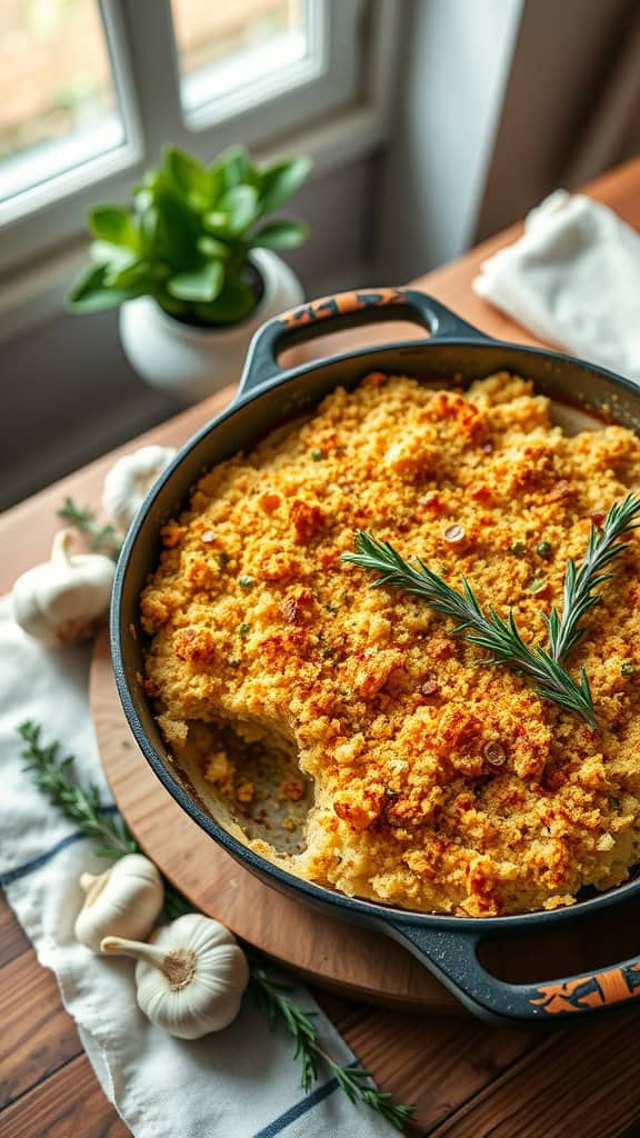 A delicious garlic herb cowboy casserole with a golden crispy topping