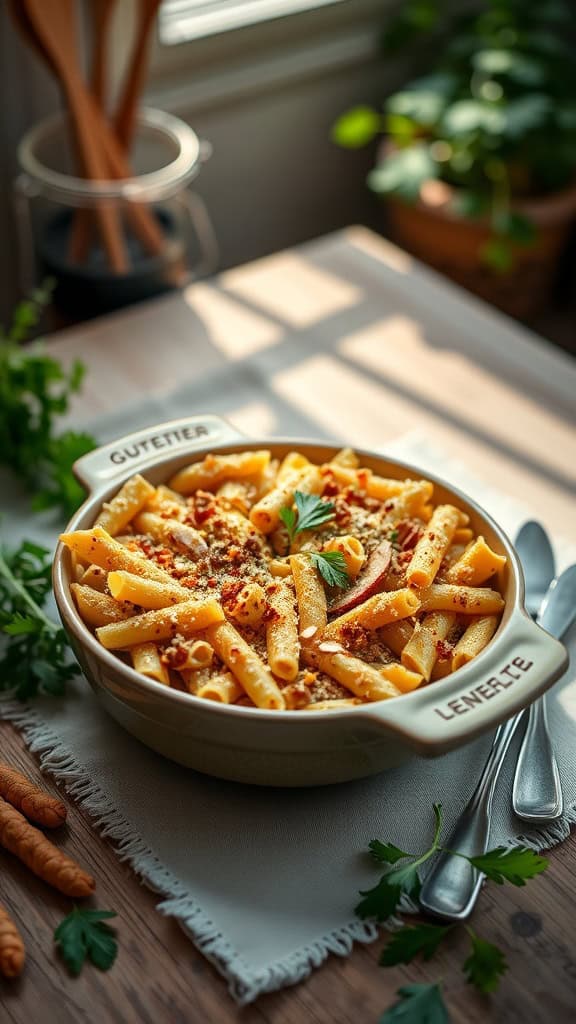 A delicious gluten-free tuna noodle casserole with a golden almond flour topping.