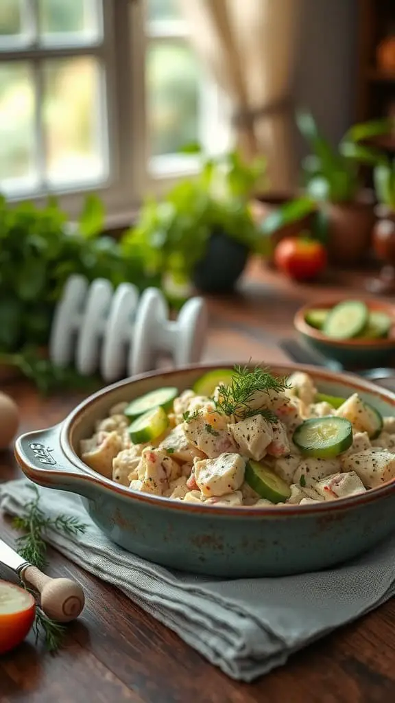 A delicious Greek Yogurt Tuna Casserole with cucumbers and dill