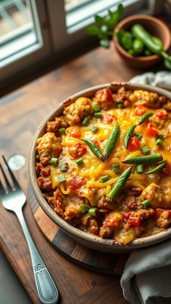 A delicious Green Chile Beef Bake with ground beef, green chiles, and a cheesy crust.