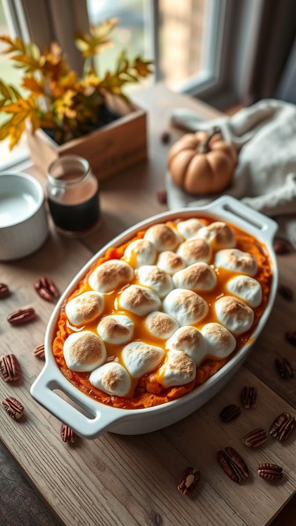 Maple-Pecan Sweet Potato Casserole with marshmallows