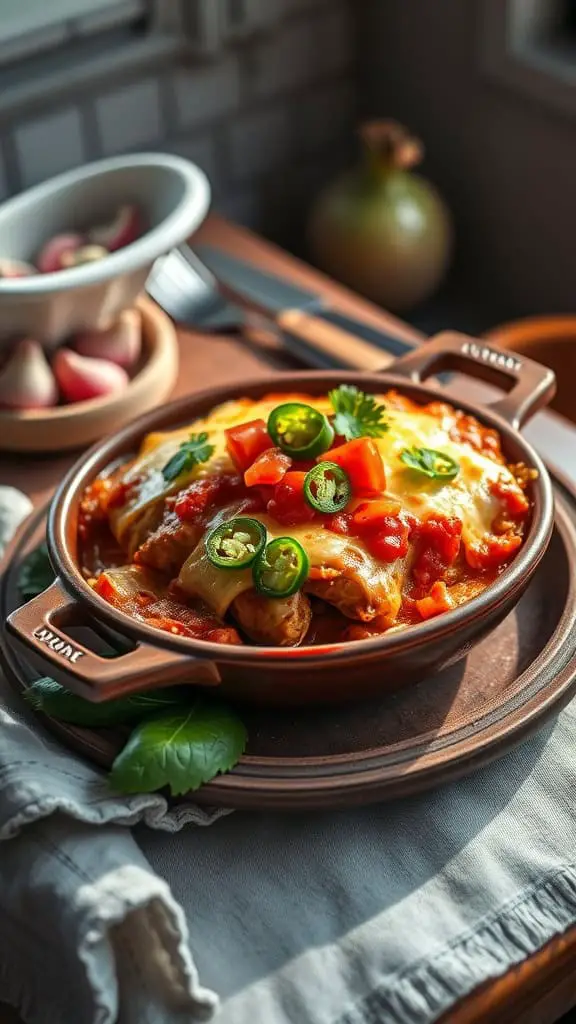 A delicious Mexican Chicken Cordon Bleu Casserole with cheese, salsa, and jalapeños.