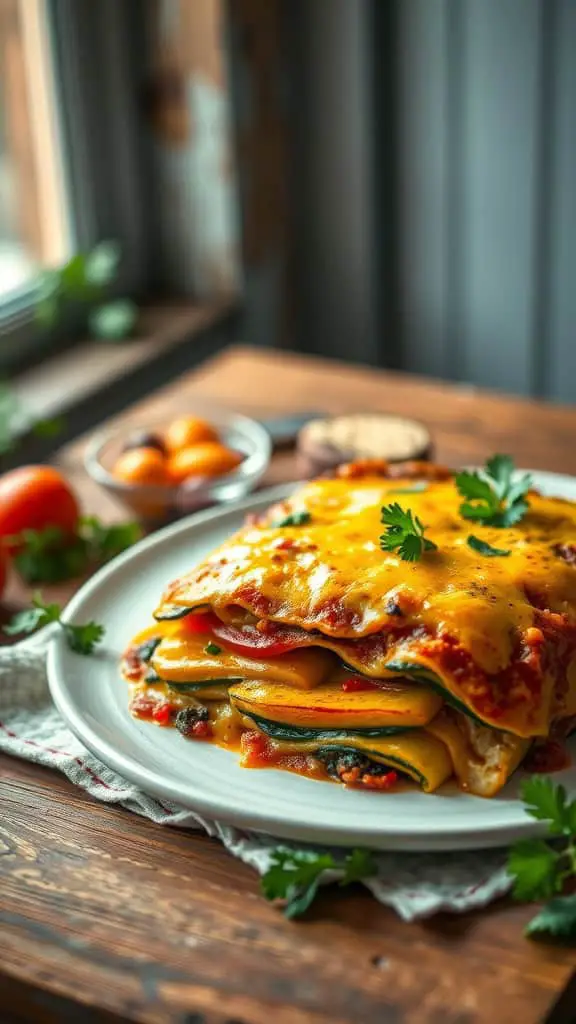 A delicious Mexican Squash Enchilada Casserole with layers of squash, peppers, and cheese.