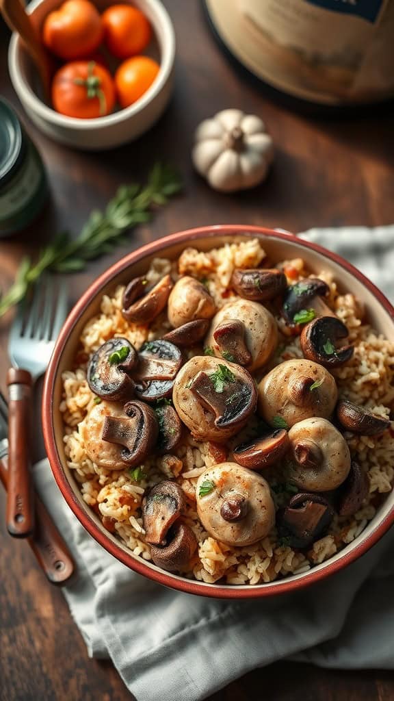 A delicious Mushroom Marsala Chicken Rice Bake with earthy mushrooms and tender chicken.