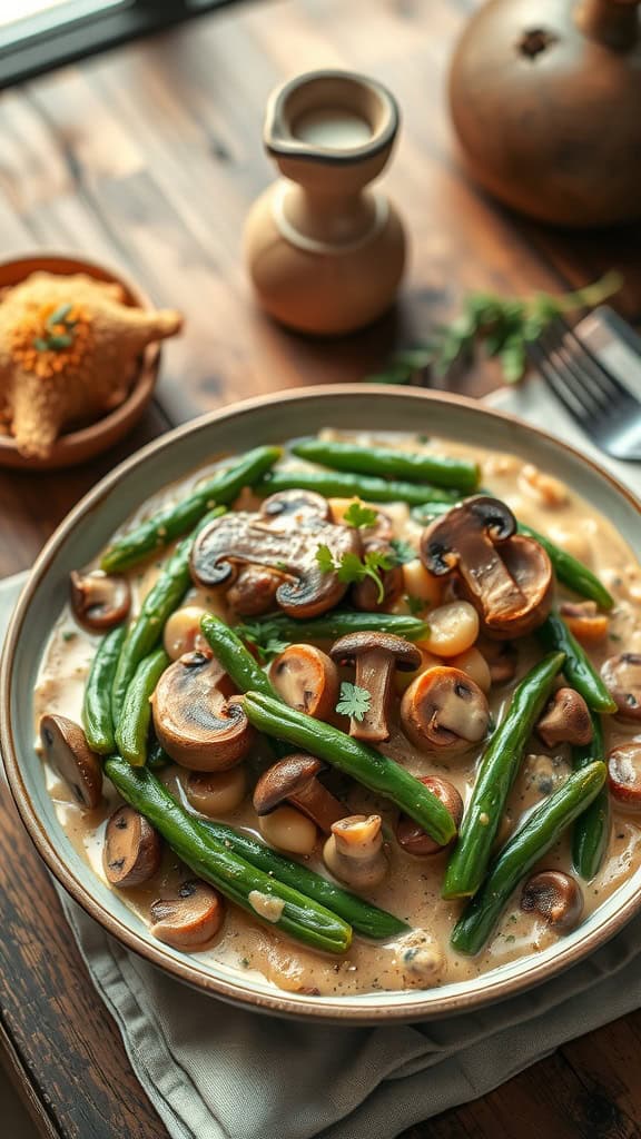 Mushroom Medley Casserole with green beans and mixed mushrooms