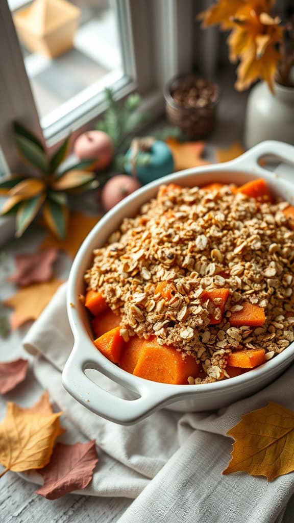 Nut-free sweet potato casserole with oat-based crumble topping