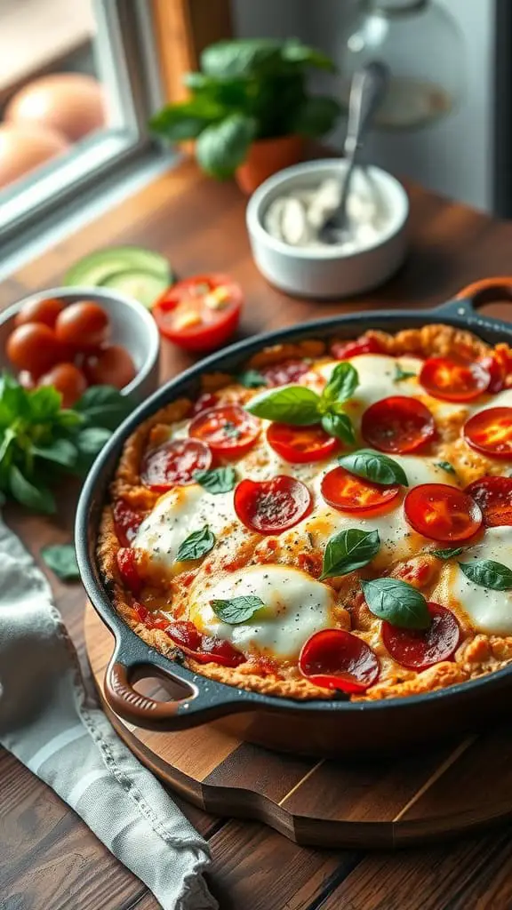 A delicious Pizza Chicken Cordon Bleu Casserole topped with pepperoni and mozzarella cheese.