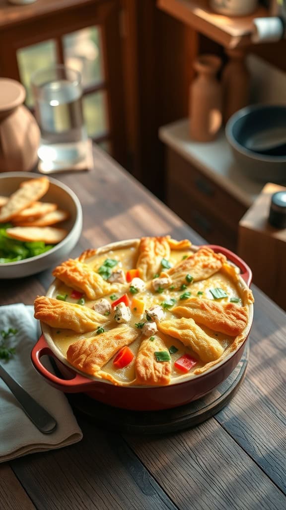 A delicious Ranch Chicken Pot Pie Casserole with a golden crust and colorful filling