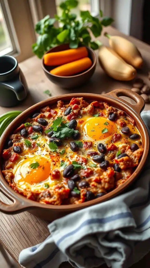 A delicious Southwest Chorizo Egg Casserole with chorizo, black beans, and eggs.