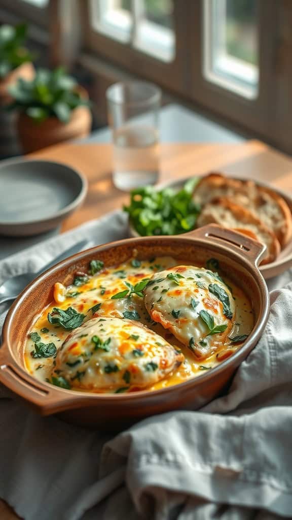 A delicious Spinach Artichoke Chicken Casserole dish