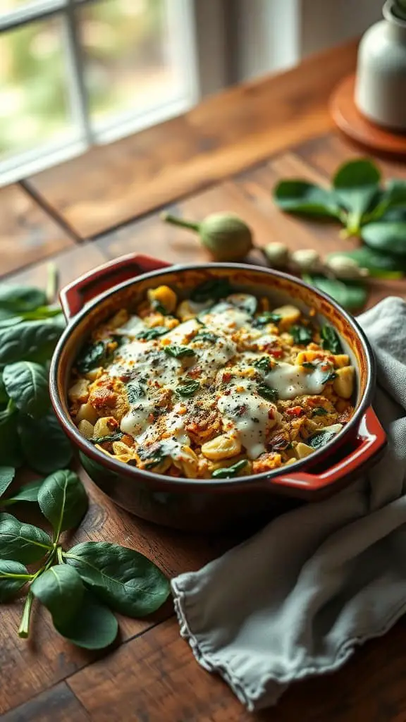 Delicious Spinach Artichoke Hashbrown Casserole, a creamy and cheesy dish perfect for gatherings.