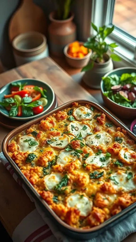 Spinach Artichoke Quinoa Casserole with cheese and fresh greens