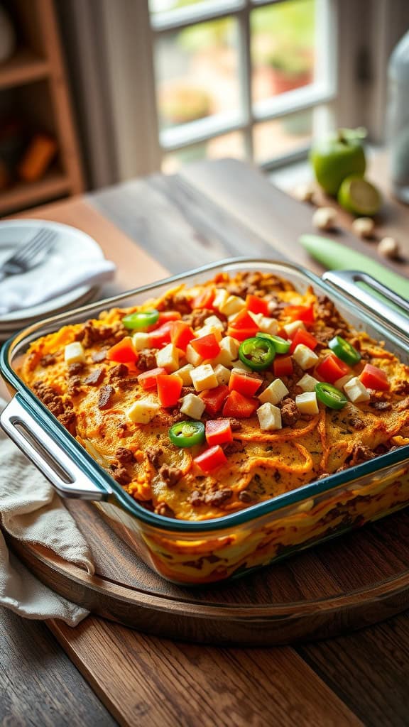 Taco Hashbrown Casserole with toppings