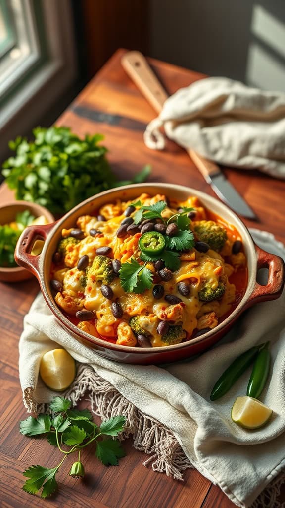 Tex-Mex Chicken Broccoli Bake with taco seasoning and cheese