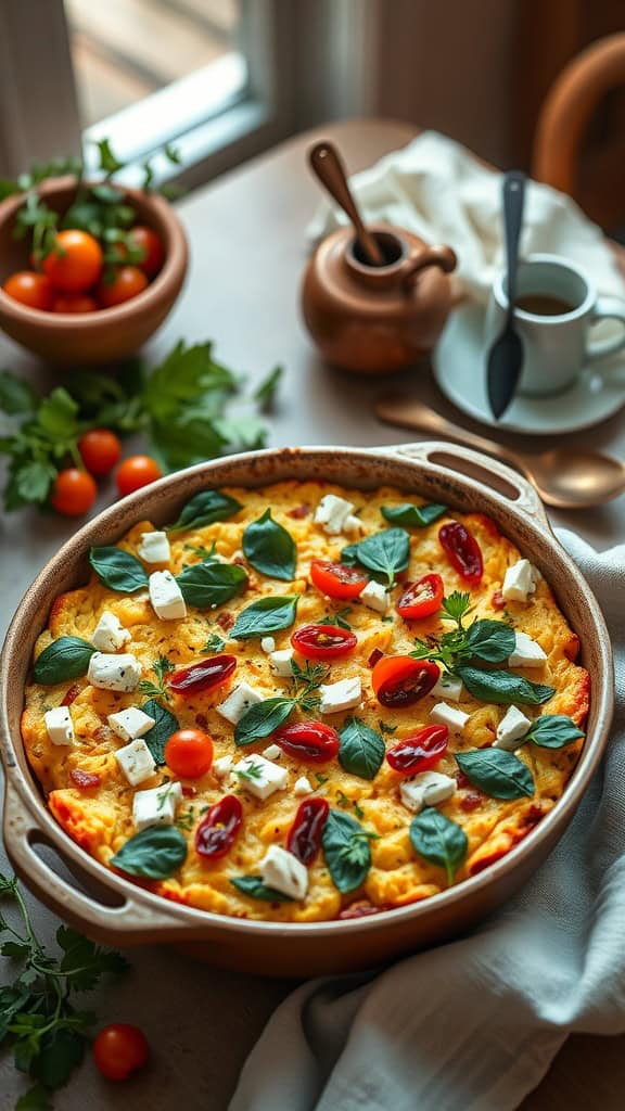 Vegetarian Spinach and Feta Casserole with tomatoes and herbs