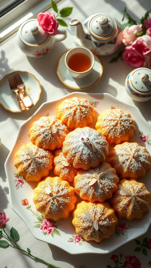 Almond & Orange Blossom Madeleines on a decorative plate