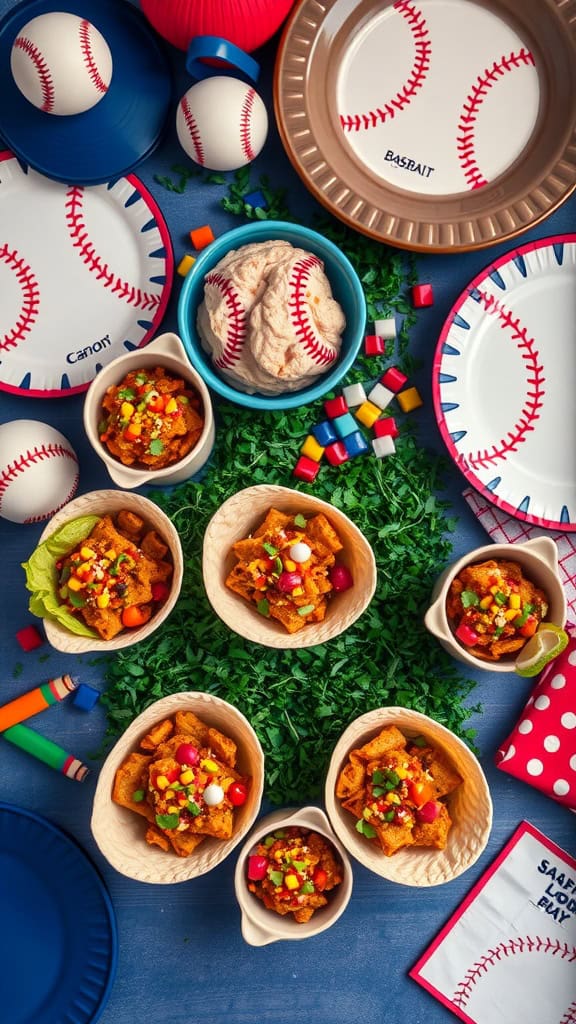 Walking tacos served in individual bags for a baseball party.