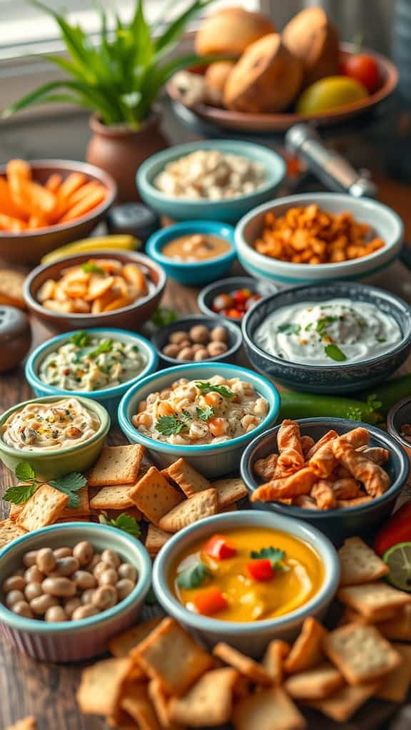 A beautifully arranged seafood dip spread perfect for a fishing party.