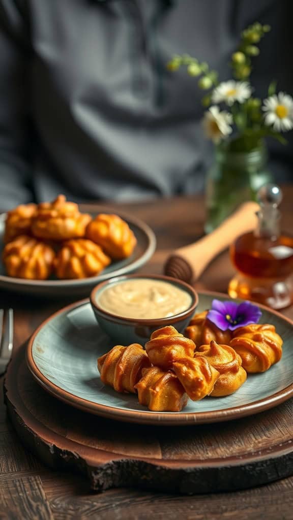 Beehive shaped pretzel bites with cheddar dip