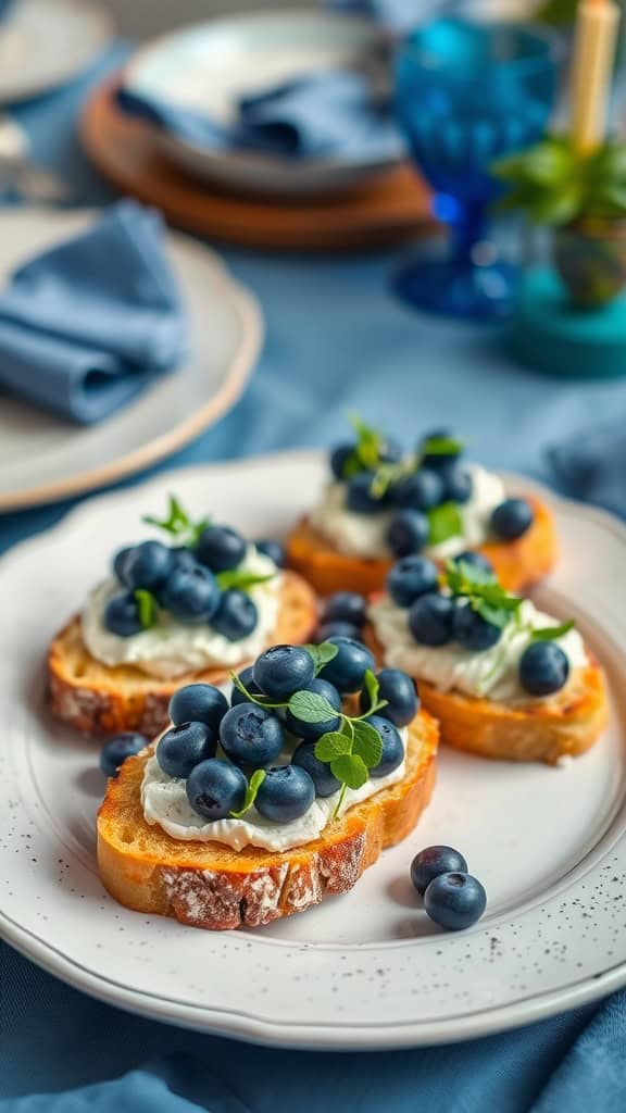 Blueberry Goat Cheese Crostini on a plate