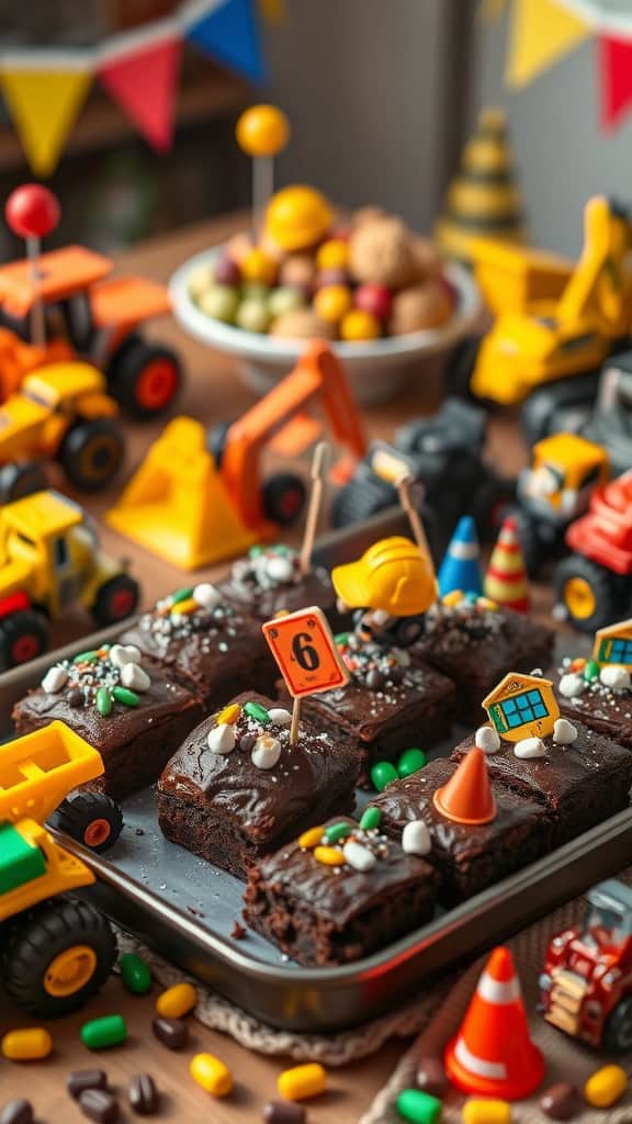 Boulder Brownie Bites decorated for a construction-themed birthday party.