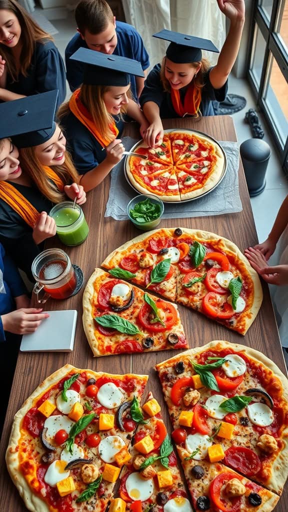 A fun interactive pizza station setup for a graduation party.