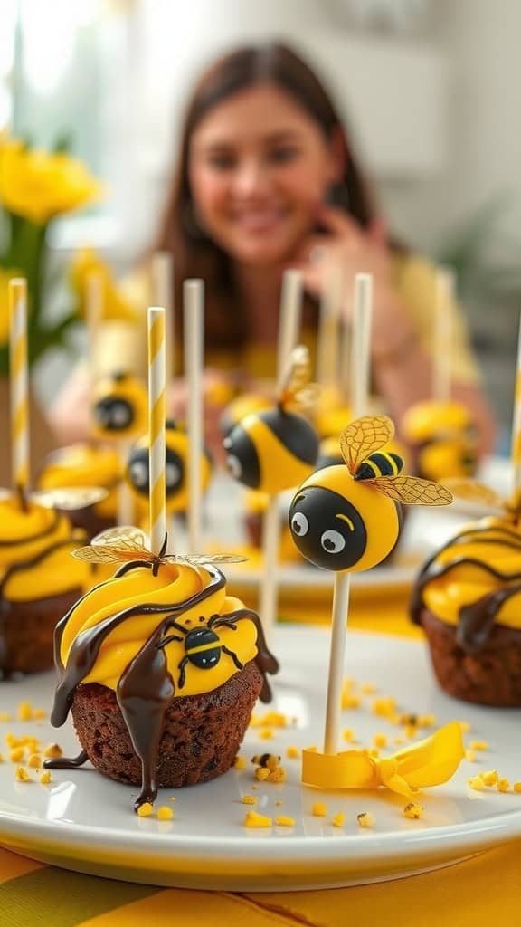 Delicious Bumble Bee Cake Pops with a chocolate drizzle