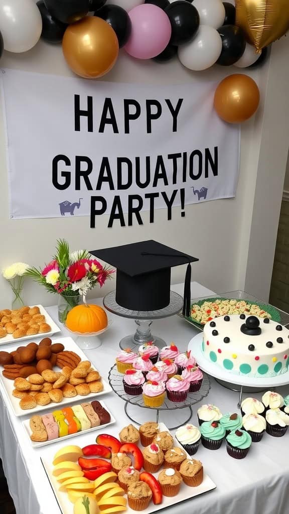 A vibrant fruit platter with assorted fruits arranged beautifully for a graduation party.