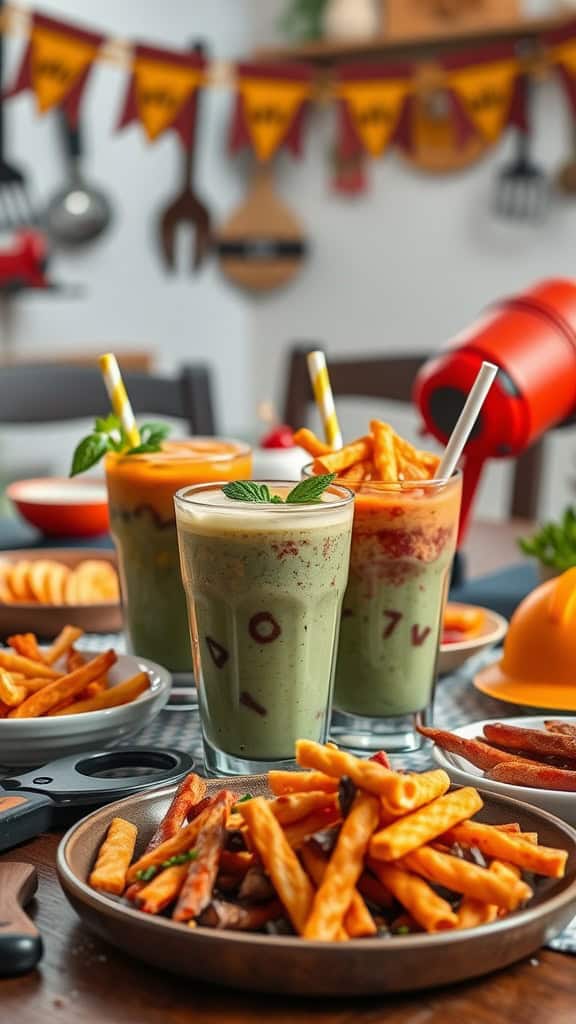 Vibrant smoothies and snacks for a construction-themed party