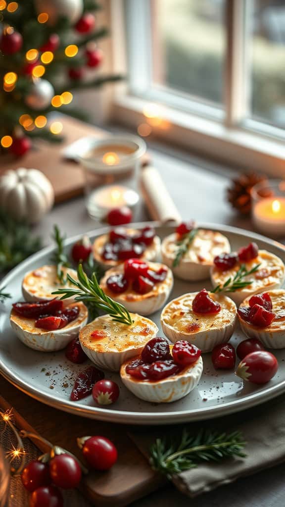 Cranberry Brie Bites served on a festive plate