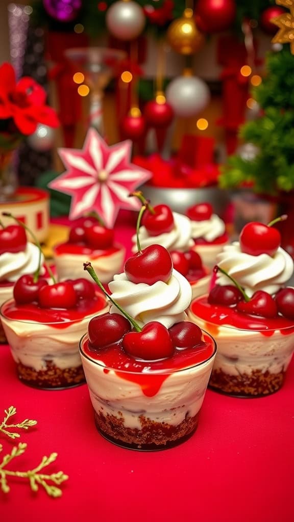 Delicious cherry cheesecake cups featuring a creamy filling, graham cracker crust, and topped with cherry pie filling.