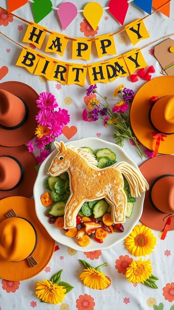 Pony-shaped sandwiches decorated for a cowgirl birthday party