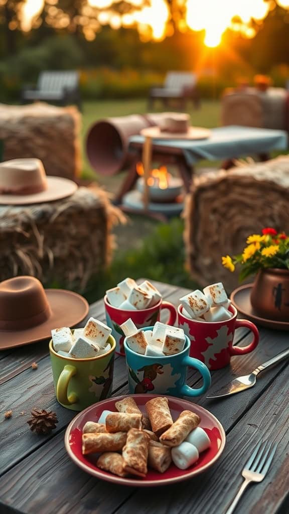 Campfire S'Mores Cups in colorful mugs with toasted marshmallows on top