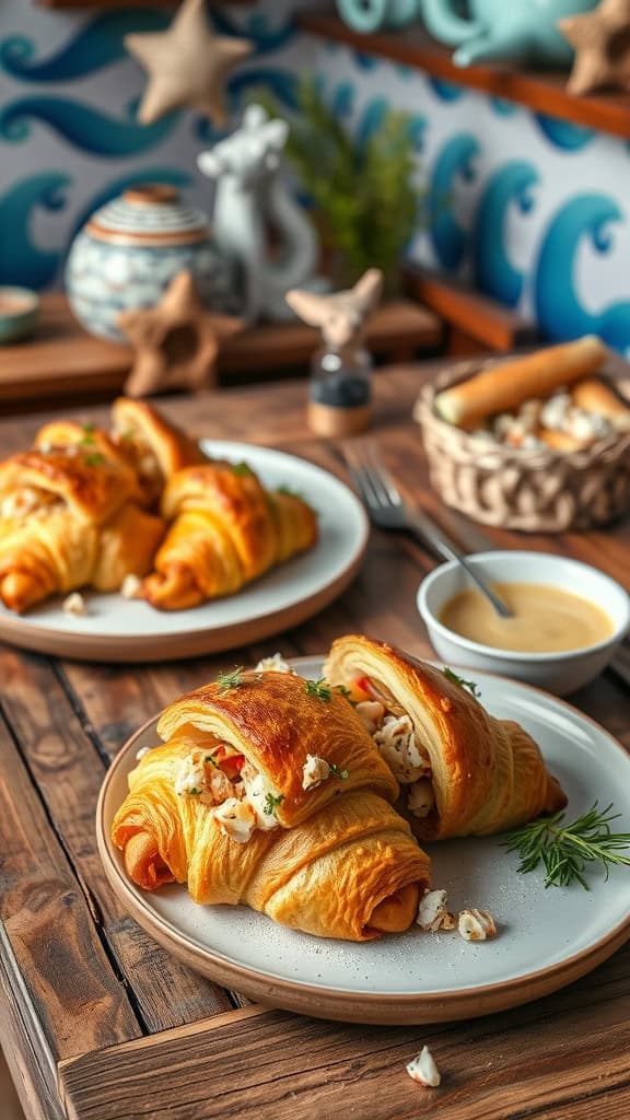 Delicious crab croissants on a plate, showcasing their flaky texture and creamy filling.