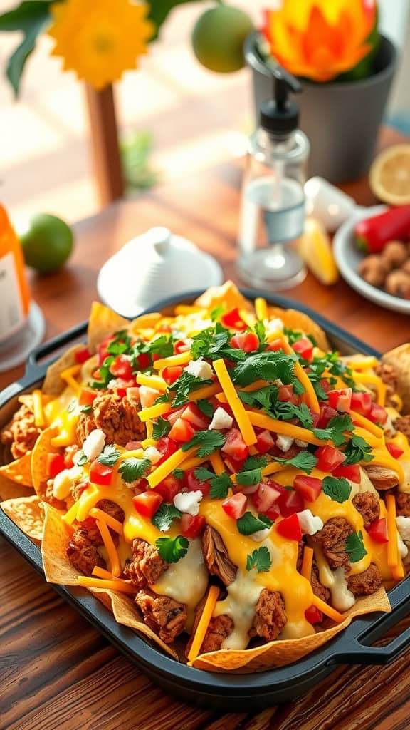 Pulled Chicken Nacho Tray with toppings