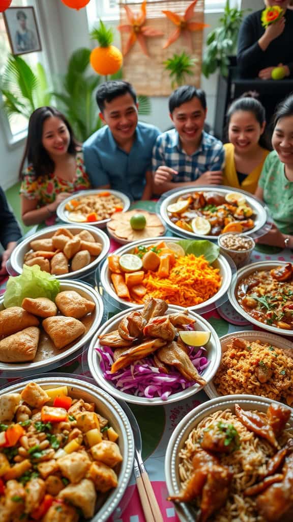 A vibrant assortment of Filipino dishes ready for a party.